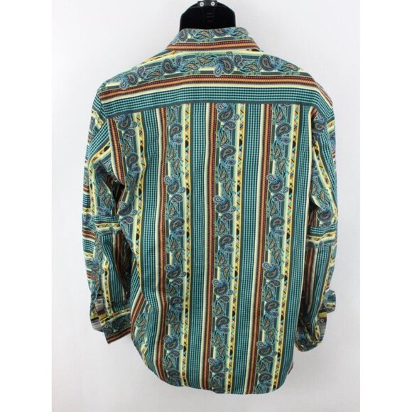 Robert Graham Men Shirt Paisley Long Sleeve Button Striped Flip Cuff Multi Sz L - Picture 9 of 14
